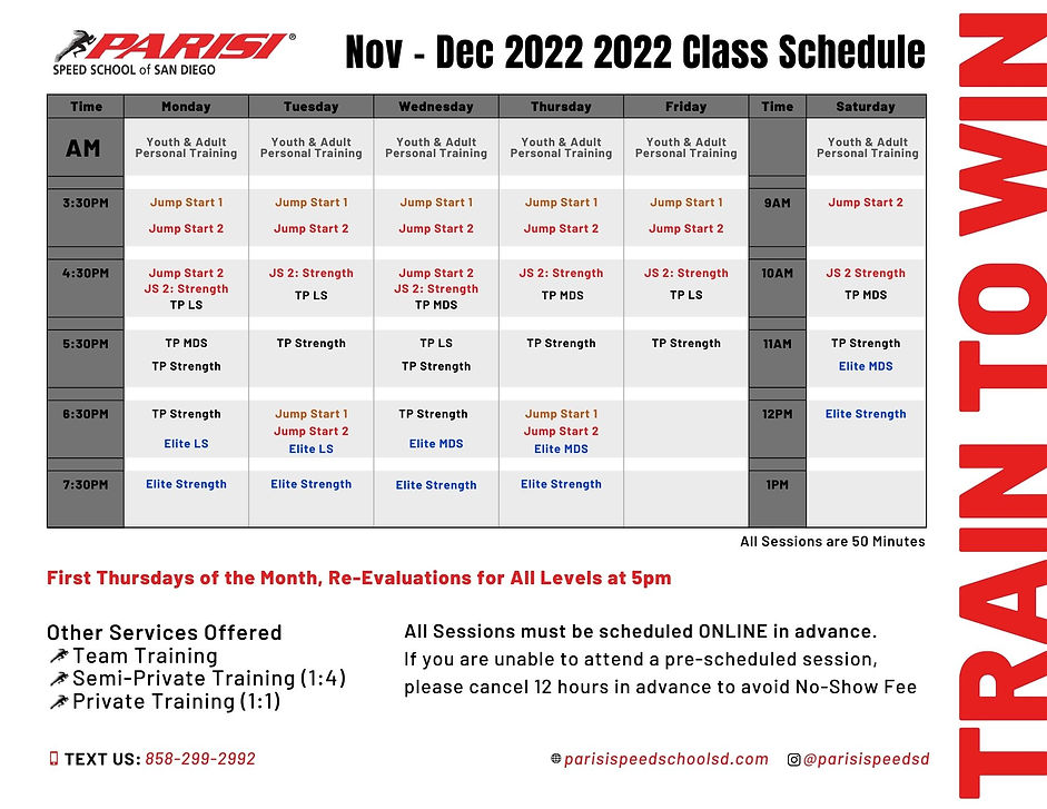 Class Schedule Parisi Speed School of San Diego